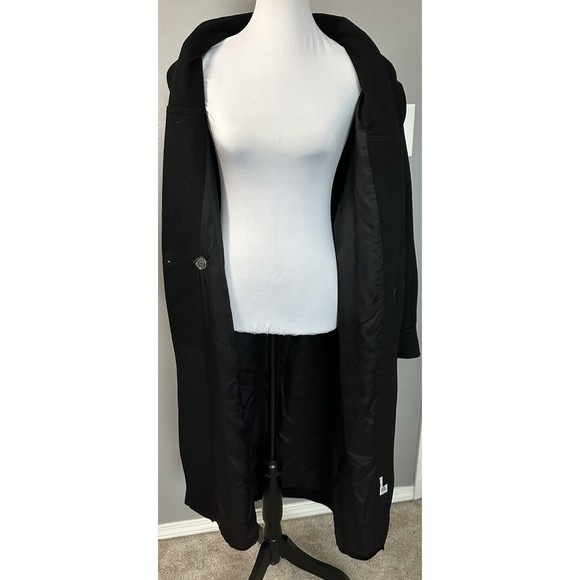 CAROL HORN VTG 100% Wool Black OverCoat Shawl Collar Lined Long Jacket Sz 10 EUC - Picture 5 of 8